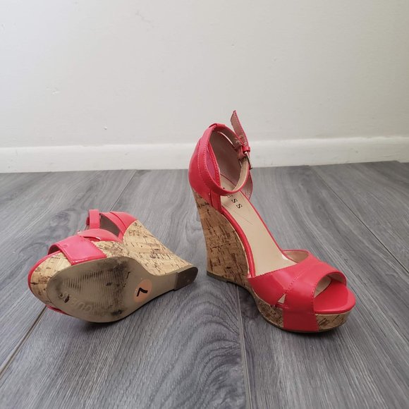 Guess Kalisa Open Toe Platform Wedge Sandals Patent Red Size 7 - Picture 10 of 12